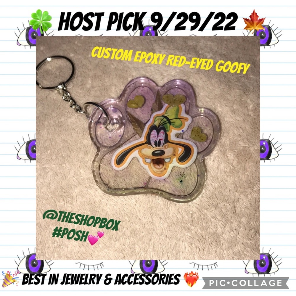 Custom epoxy Red eyed GOOFY keychain paw with 🍀 and my favorite leaf 🍁